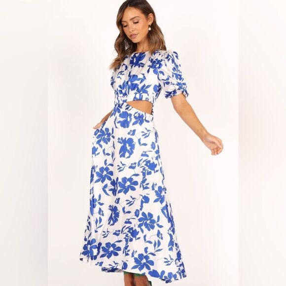 PETAL & PUP NWT AMINAH PUFF SLEEVE DRESS - BLUE FLORAL SIZE L - Picture 1 of 7